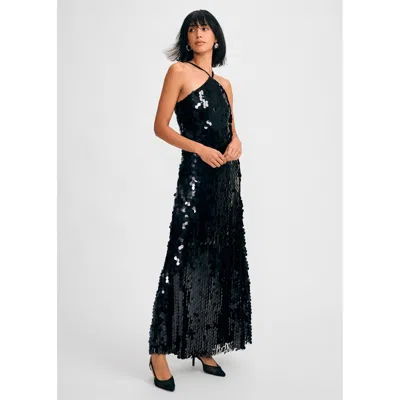 Isaac Mizrahi Pailette Halter Dress In Black