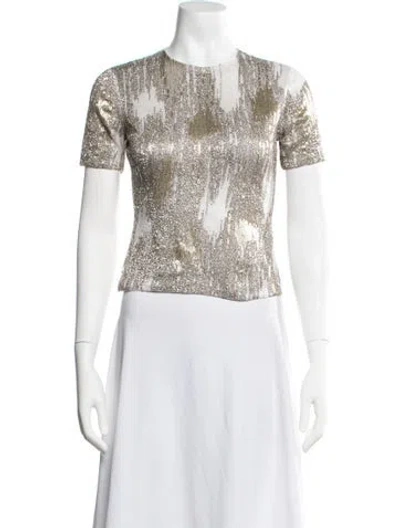 Pre-owned Isaac Mizrahi Printed Crew Neck Top In Multicolor