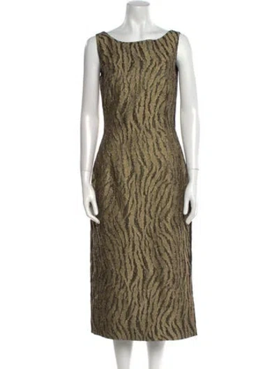 Pre-owned Isaac Mizrahi Printed Midi Length Dress In Gold