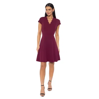 Isaac Mizrahi Scallop Neck Crepe Scuba Fit And Flare Dress In Burgundy