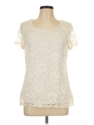 Pre-owned Isaac Mizrahi Short Sleeve Top Ivory Scoop Neck Tops