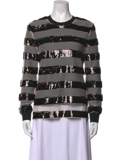 Pre-owned Isaac Mizrahi Striped Crew Neck Top In Black