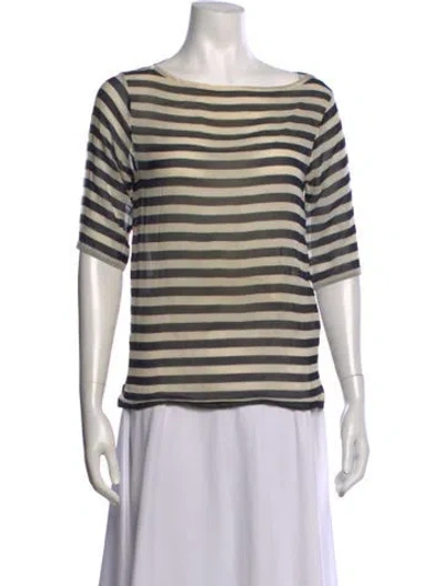 Pre-owned Isaac Mizrahi Striped Scoop Neck Top In Neutrals