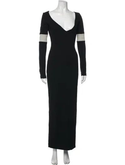 Pre-owned Isaac Mizrahi V-neck Long Dress In Black