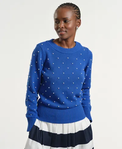 Isaac Mizrahi Women's Beaded Crewneck Sweater In Blue