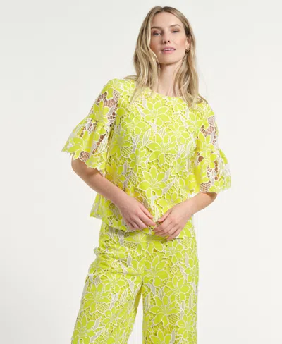 Isaac Mizrahi Women's Boxy Eyelet Crewneck Top In Green