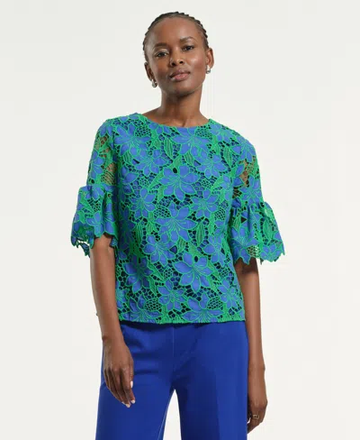 Isaac Mizrahi Women's Boxy Eyelet Crewneck Top In Green