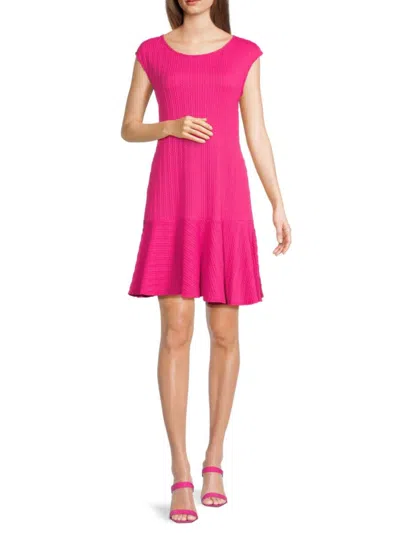 Isaac Mizrahi Women's Cable Knit Mini Flounce Dress In Fuchsia