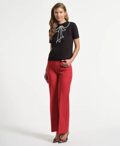 Isaac Mizrahi Women's Crewneck Graphic Top In Black