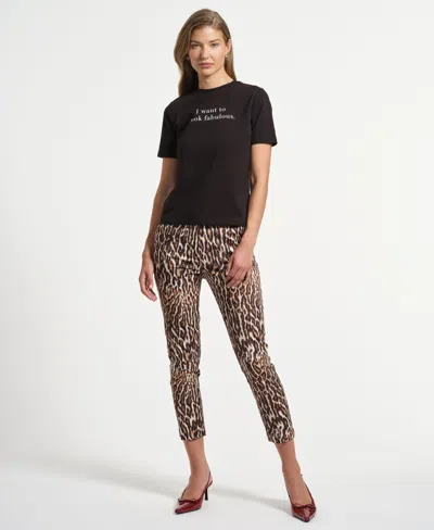 Isaac Mizrahi Women's Crewneck Graphic Top In Black