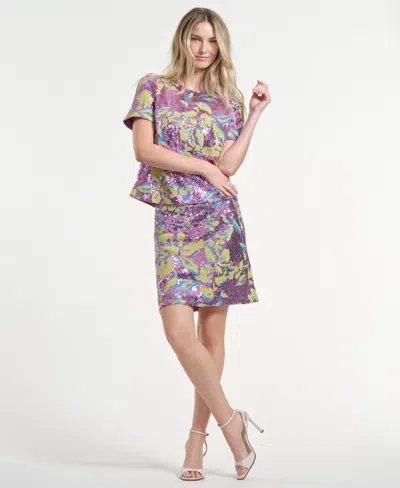 Isaac Mizrahi Women's Crewneck Sequin Top In Multi