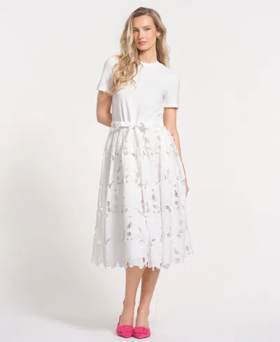 Isaac Mizrahi Women's Drawstring Waist Midi Dress In White