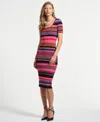 Isaac Mizrahi Women's Elbow Short Sleeve Striped Sweater Dress In Multi