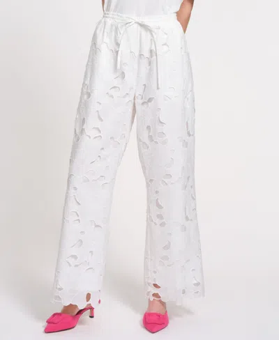 Isaac Mizrahi Women's Eyelet Drawstring Pants In White
