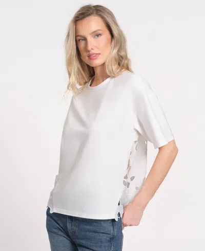 Isaac Mizrahi Women's Eyelet Lace Back Ruffle Top In White