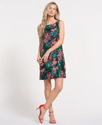 Isaac Mizrahi Women's Floral Crewneck Sleeveless Mini Dress In Blue