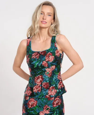 Isaac Mizrahi Women's Floral Square Neck Sleeveless Top In Green