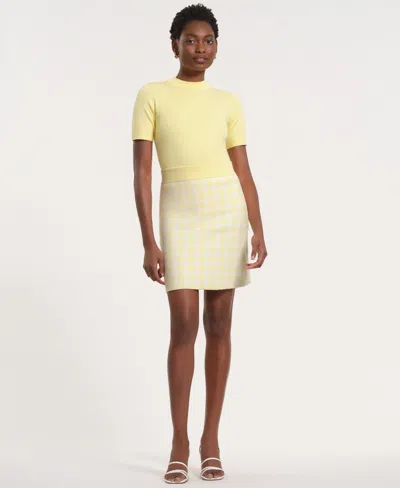 Isaac Mizrahi Women's Gingham Midi Skirt In White