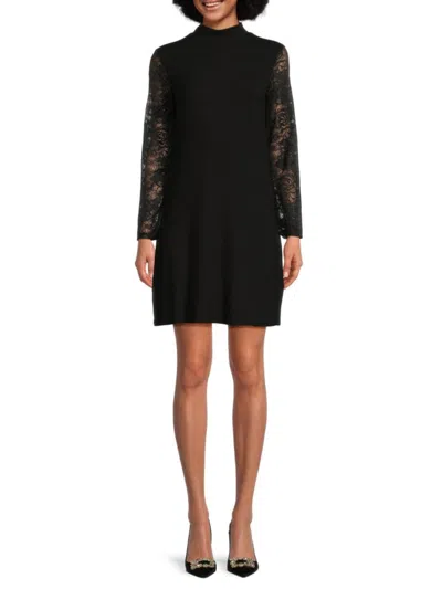 Isaac Mizrahi Women's Lace Sleeve Shift Mini Dress In Black