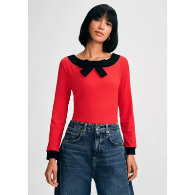 Isaac Mizrahi Women's Long Sleeve Bow Top In Red