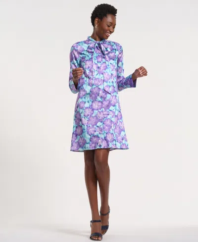 Isaac Mizrahi Women's Long-sleeve Bow-tie Neck Dress In Multi