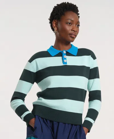 Isaac Mizrahi Women's Long-sleeve Collared Knitted Sweater In Gold