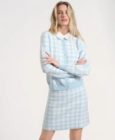 Isaac Mizrahi Women's Long-sleeve Gingham Cardigan In Blue