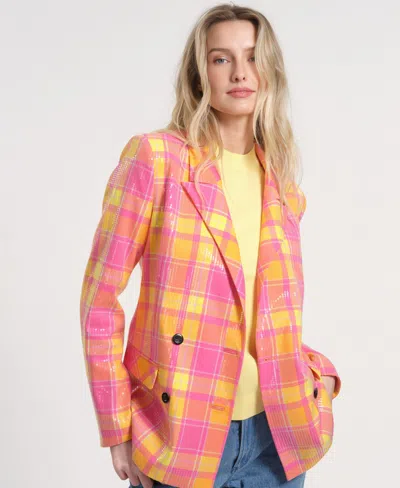 Isaac Mizrahi Women's Long-sleeve Plaid Sequin Blazer In Multi