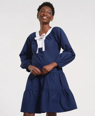 Isaac Mizrahi Women's Long-sleeve Tiered Midi Dress In Blue