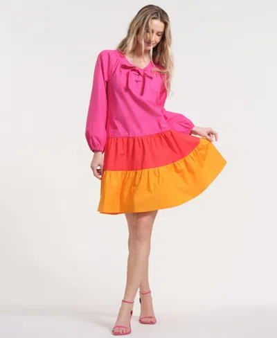 Isaac Mizrahi Women's Long-sleeve Tiered Midi Dress In Multi