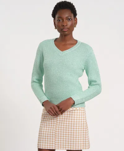 Isaac Mizrahi Women's Long-sleeve V-neck Knitted Sweater In Green