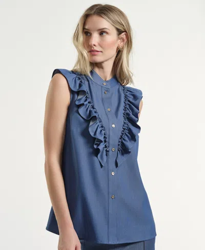 Isaac Mizrahi Women's Mandarin Collar Top In Gray