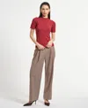 Isaac Mizrahi Women's Mock Neck Short Sleeve Sweater In Red