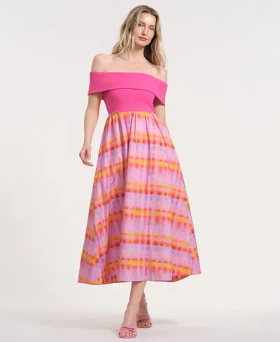Isaac Mizrahi Women's Off-the-shoulder Printed Maxi Dress In Pink