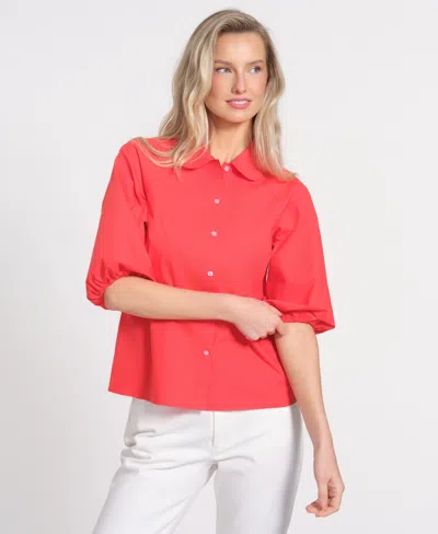 Isaac Mizrahi Women's Peter Pan Collar 3/4-length Sleeve Top In Red