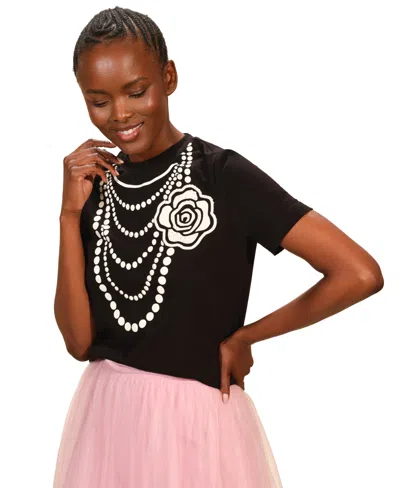Isaac Mizrahi Women's Printed Short Sleeve T-shirt In Black
