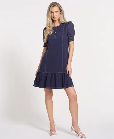 Isaac Mizrahi Women's Puff-sleeve Crewneck Mini Dress In Blue