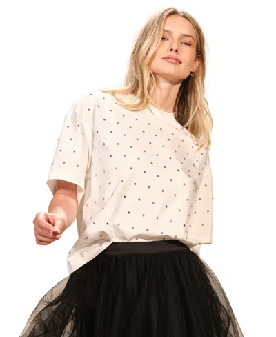 Isaac Mizrahi Women's Rhinestone Short Sleeve T-shirt In White