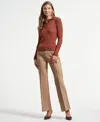 Isaac Mizrahi Women's Ruffle Neck Henley Sweater In Brown