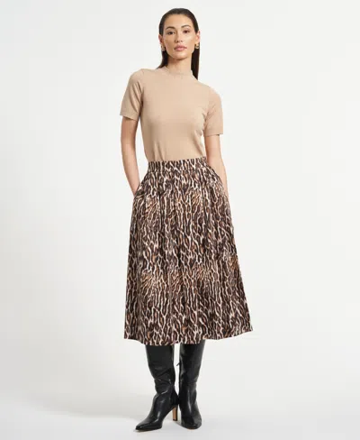 Isaac Mizrahi Women's Sateen Midi Full Skirt In Animal Print