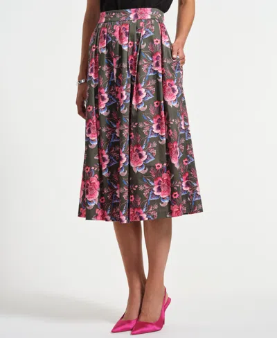Isaac Mizrahi Women's Sateen Midi Full Skirt In Green