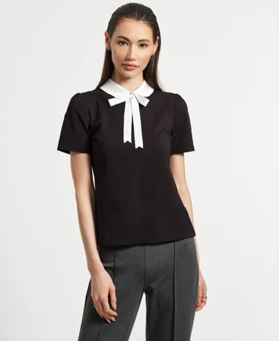 Isaac Mizrahi Women's Satin Bow Neck Peter Pan T-shirt In Multi