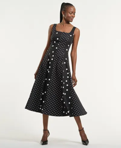 Isaac Mizrahi Women's Seamed Square Neck Midi Dress In Black