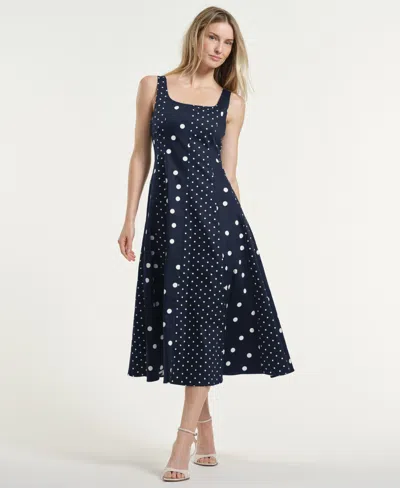 Isaac Mizrahi Women's Seamed Square Neck Midi Dress In Black