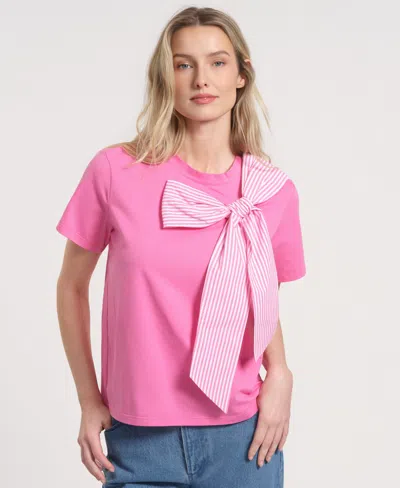 Isaac Mizrahi Women's Short-sleeve Bow Knit T-shirt In Pink
