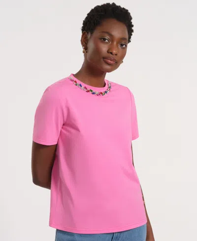 Isaac Mizrahi Women's Short-sleeve Embellished T-shirt In Pink