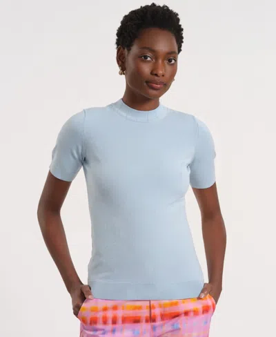 Isaac Mizrahi Women's Short-sleeve Mock Neck Top In Blue