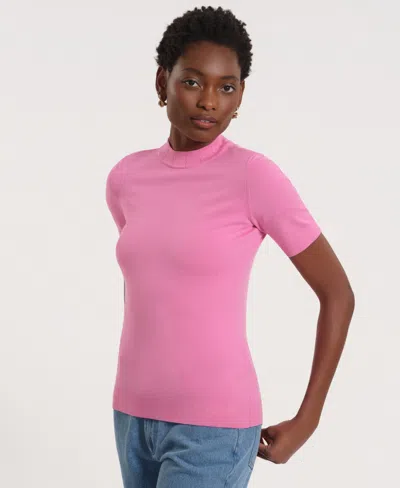 Isaac Mizrahi Women's Short-sleeve Mock Neck Top In Pink