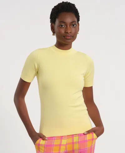 Isaac Mizrahi Women's Short-sleeve Mock Neck Top In Yellow