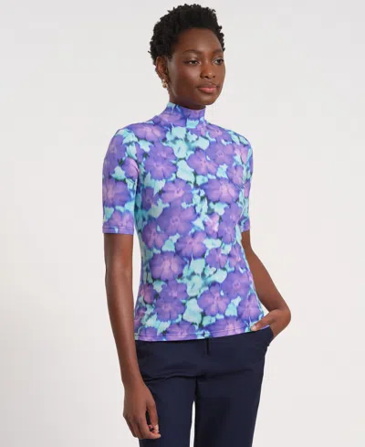 Isaac Mizrahi Women's Short-sleeve Turtle Neck Knitted Top In Multi